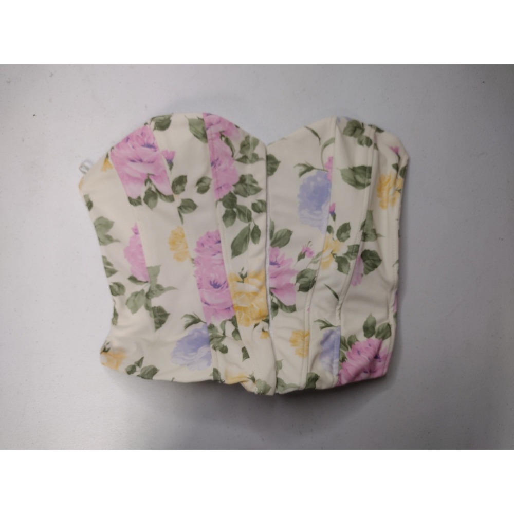 Zara Floral Corset Top Sweetheart Neckline Boned Bustier Cream Pink Small